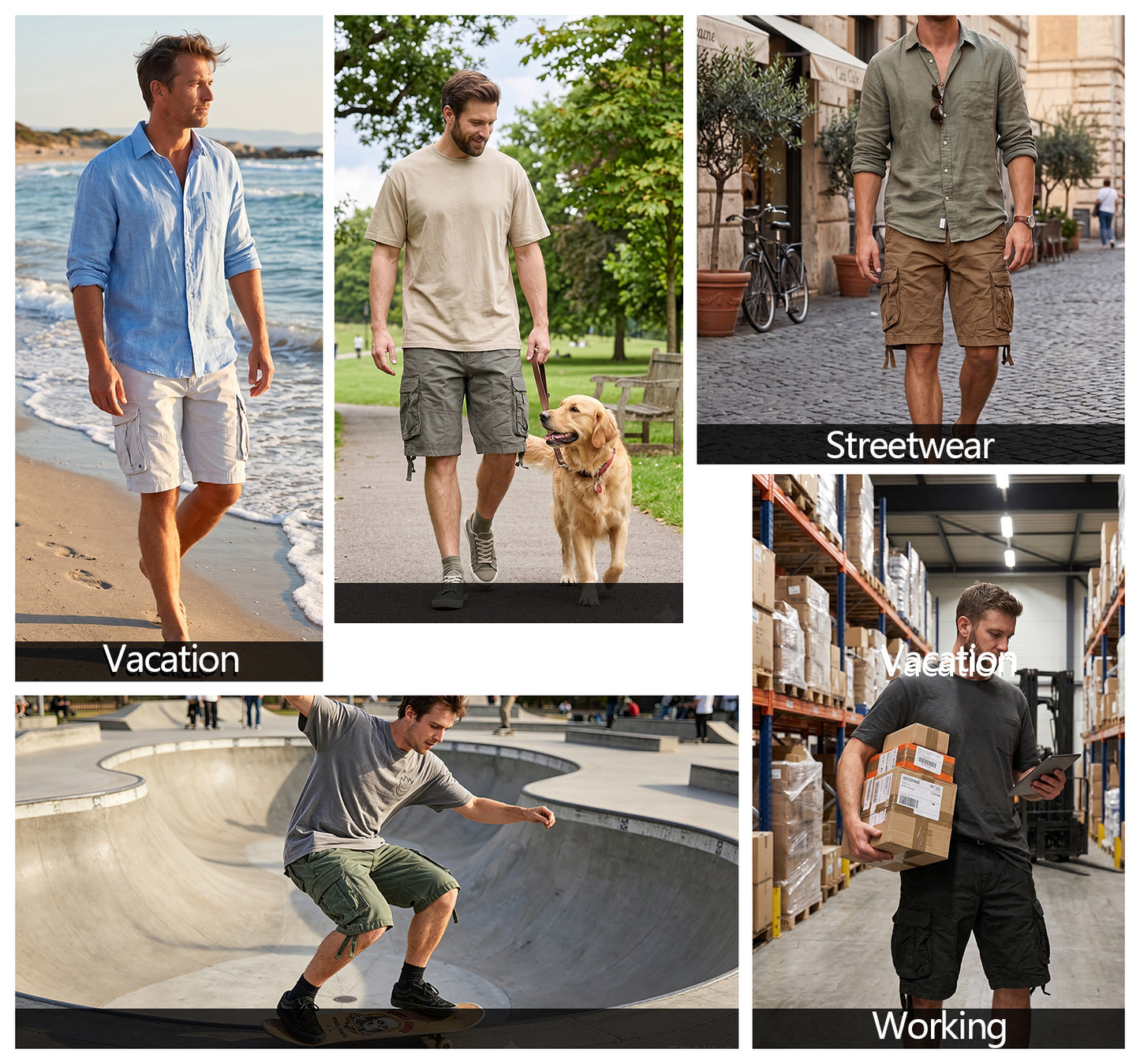 TRGPSG Men's Cargo Shorts,Work Shorts with 6-Pocket Classic All Cotton Hiking Shorts(No Belts)