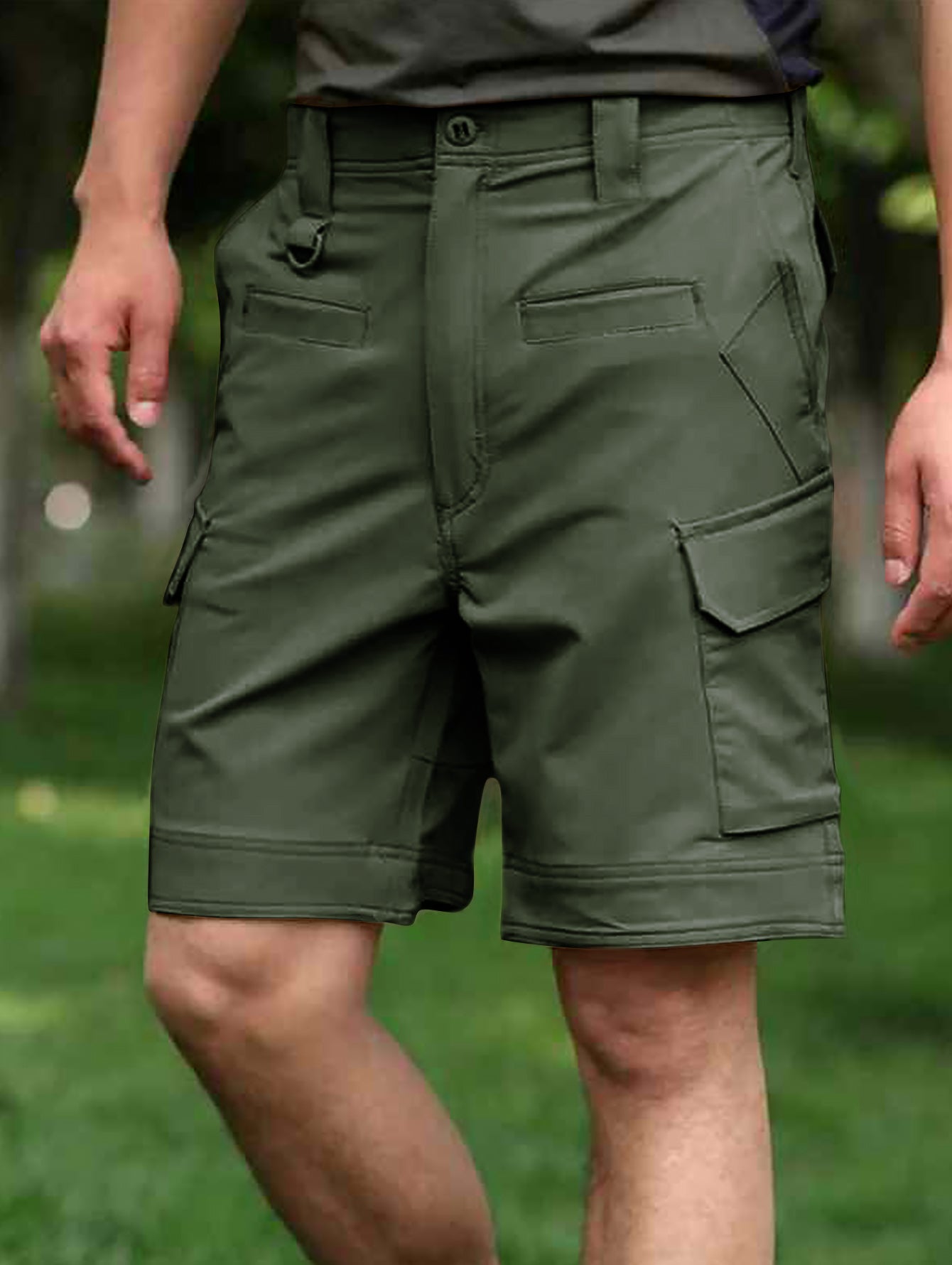 TRGPSG Men's Hiking Shorts Elastic Waist Tactical Work Shorts Lightweight Casual Fishing Cargo Shorts for Men with 6 Pockets