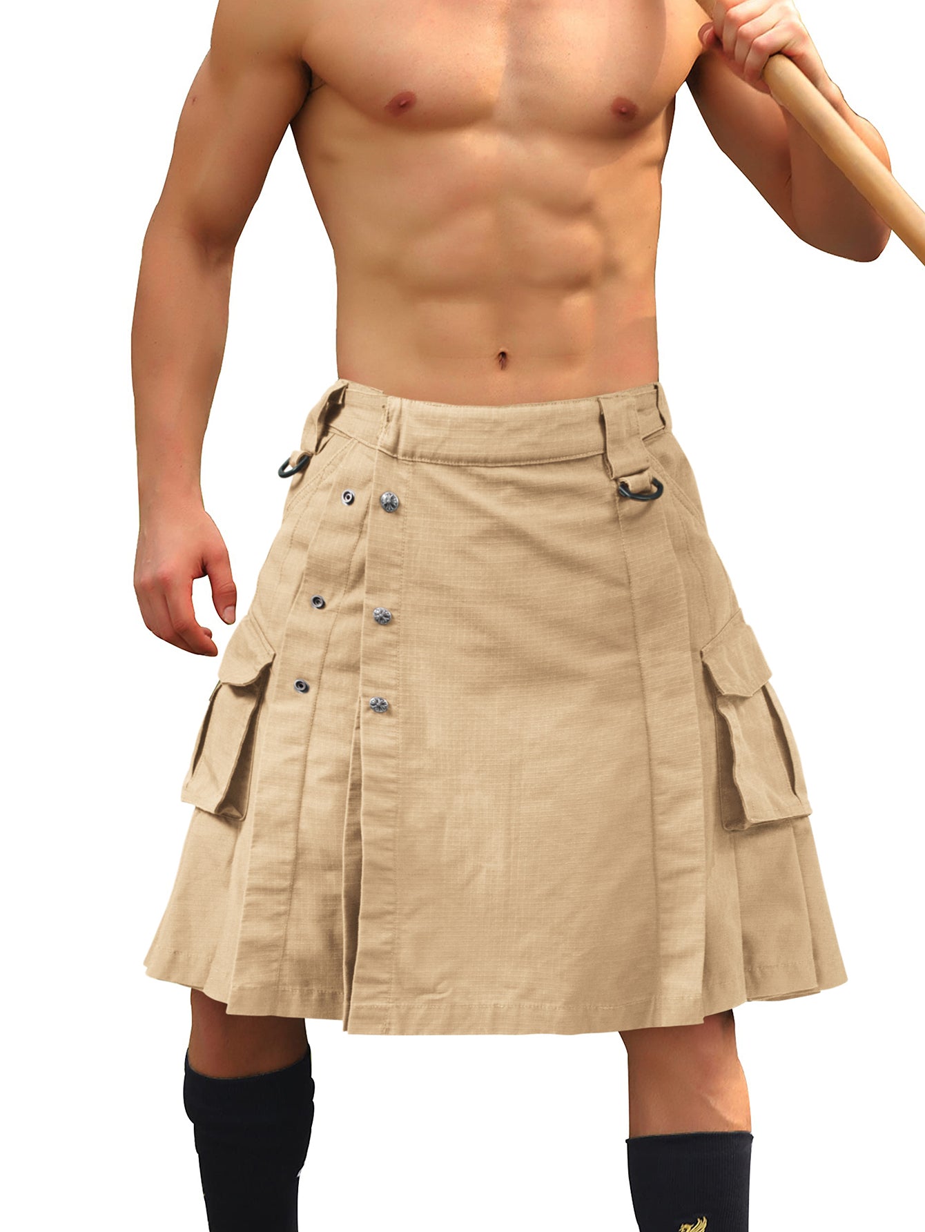 TRGPSG Men's Kilt Camo Scottish Utility Kilt, 25" Pleated Tactical Kilt, Irish Highland Hybrid Kilts with Pockets