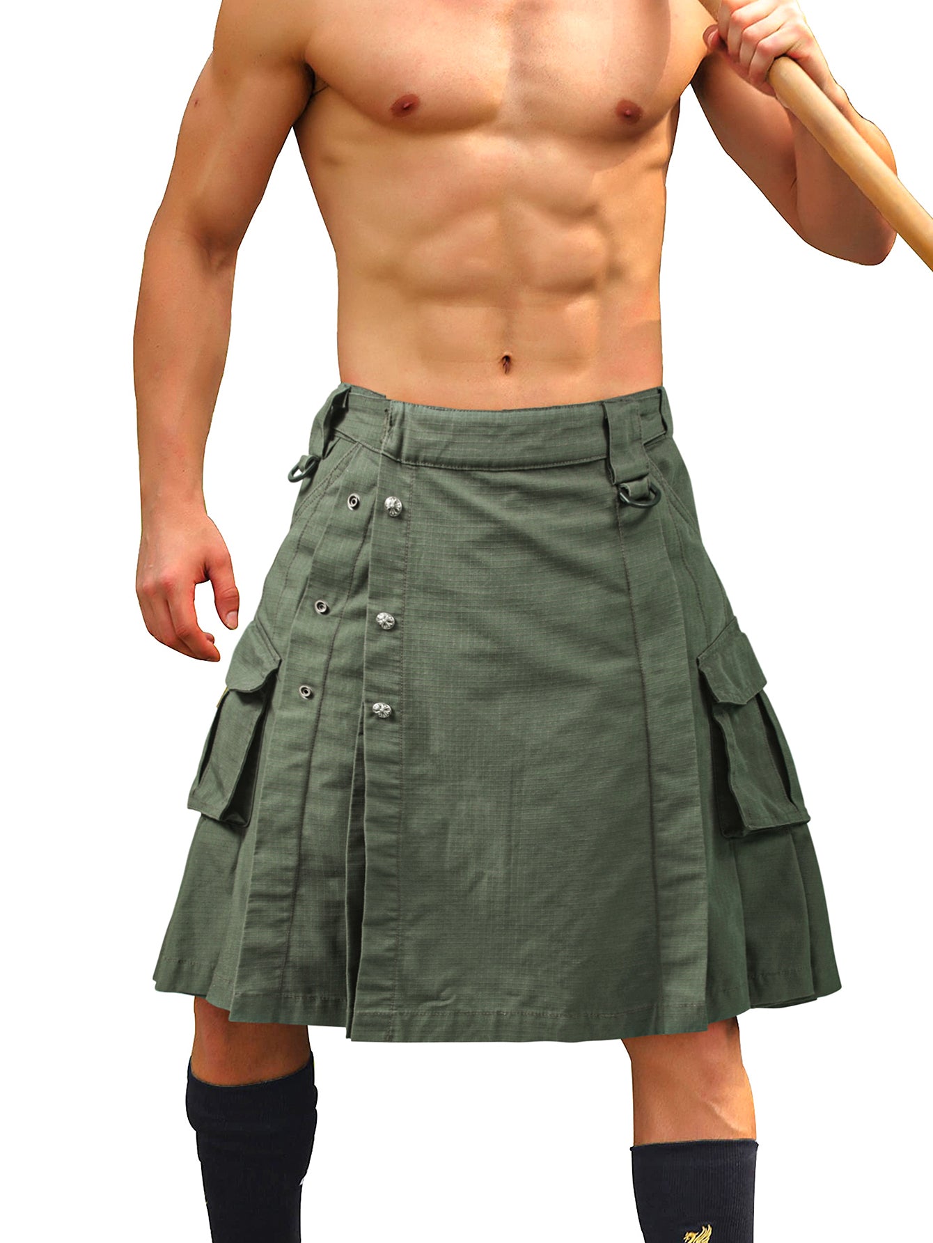 TRGPSG Men's Kilt Camo Scottish Utility Kilt, 25" Pleated Tactical Kilt, Irish Highland Hybrid Kilts with Pockets