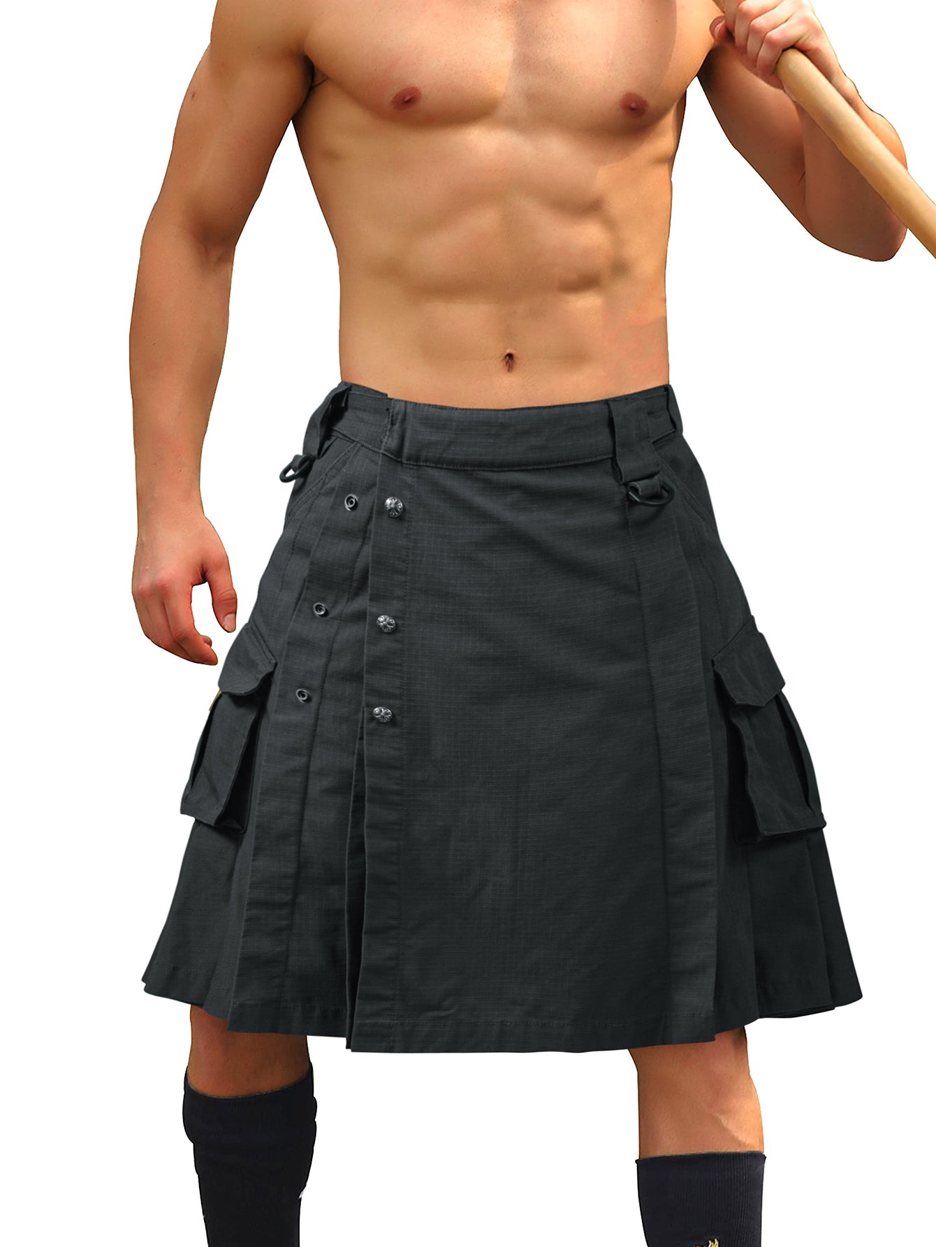TRGPSG Men's Kilt Camo Scottish Utility Kilt, 25" Pleated Tactical Kilt, Irish Highland Hybrid Kilts with Pockets