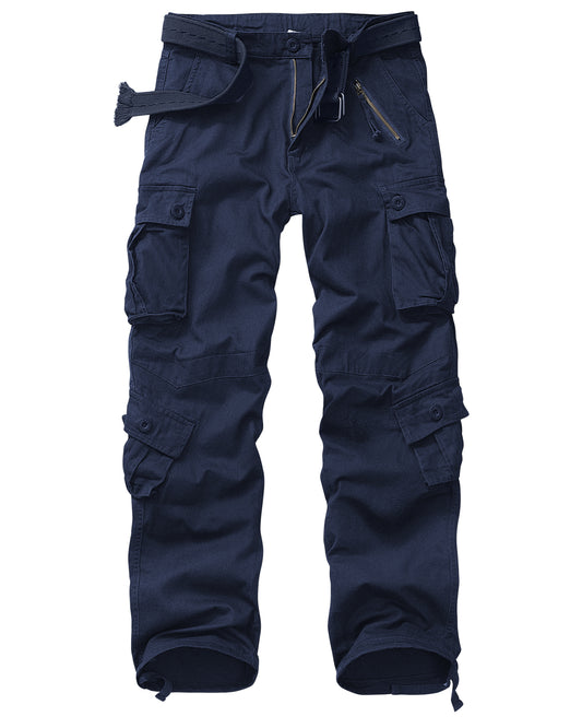 TRGPSG Men's Casual Relaxed Fit Cargo Pants Multi-Pocket Work Pants(No Belts)