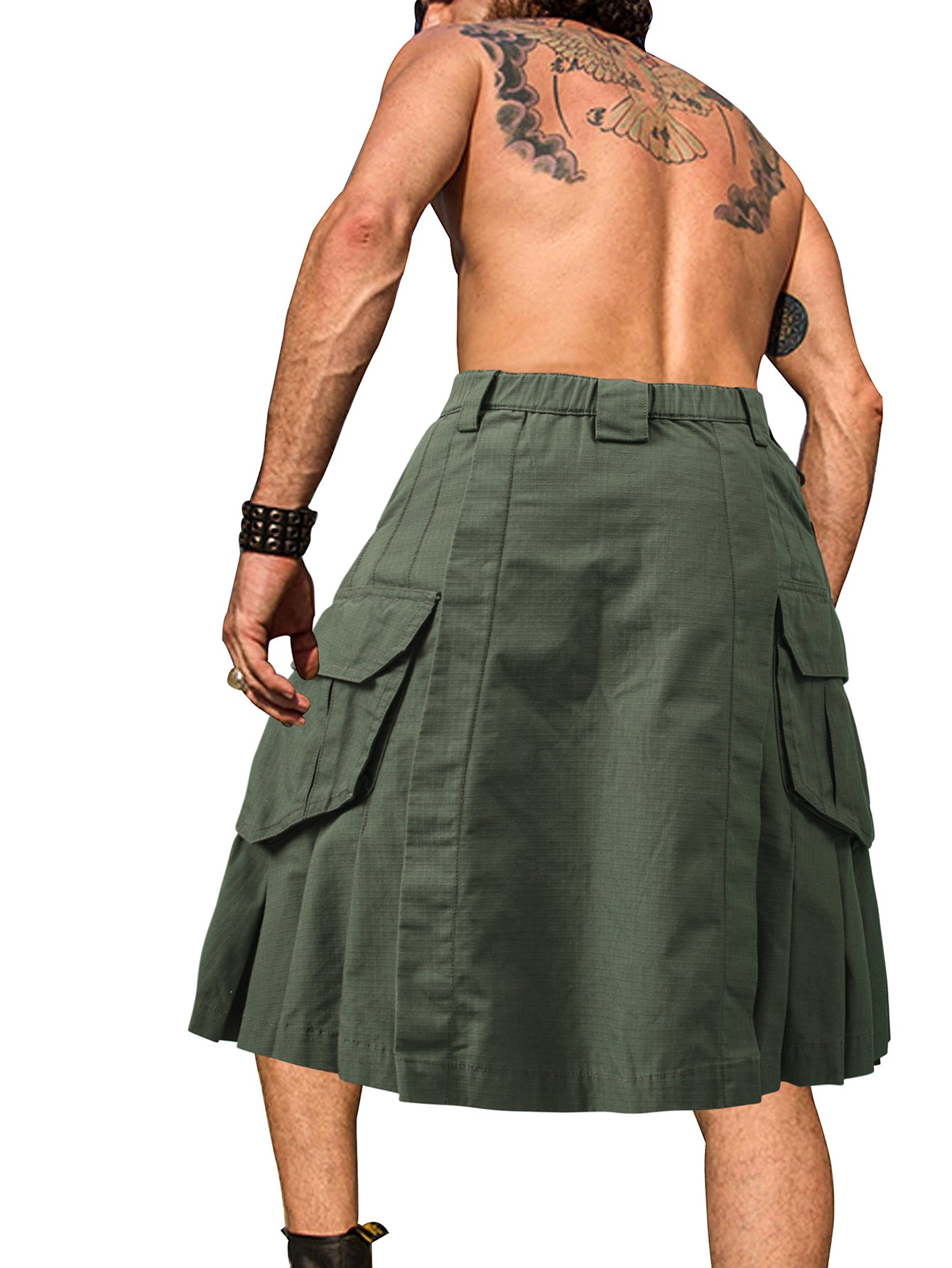 TRGPSG Men's Kilt Camo Scottish Utility Kilt, 25" Pleated Tactical Kilt, Irish Highland Hybrid Kilts with Pockets