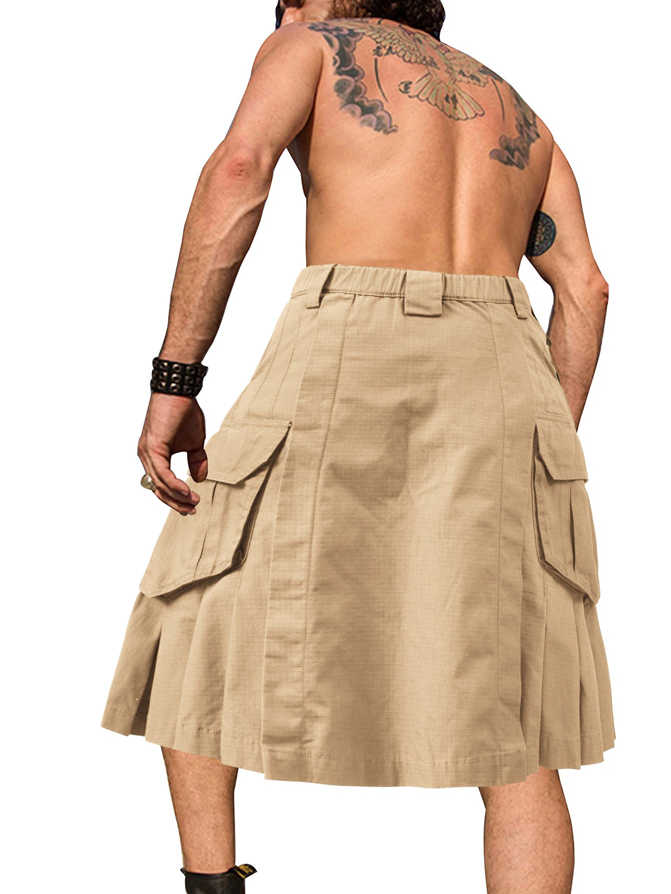 TRGPSG Men's Kilt Camo Scottish Utility Kilt, 25" Pleated Tactical Kilt, Irish Highland Hybrid Kilts with Pockets