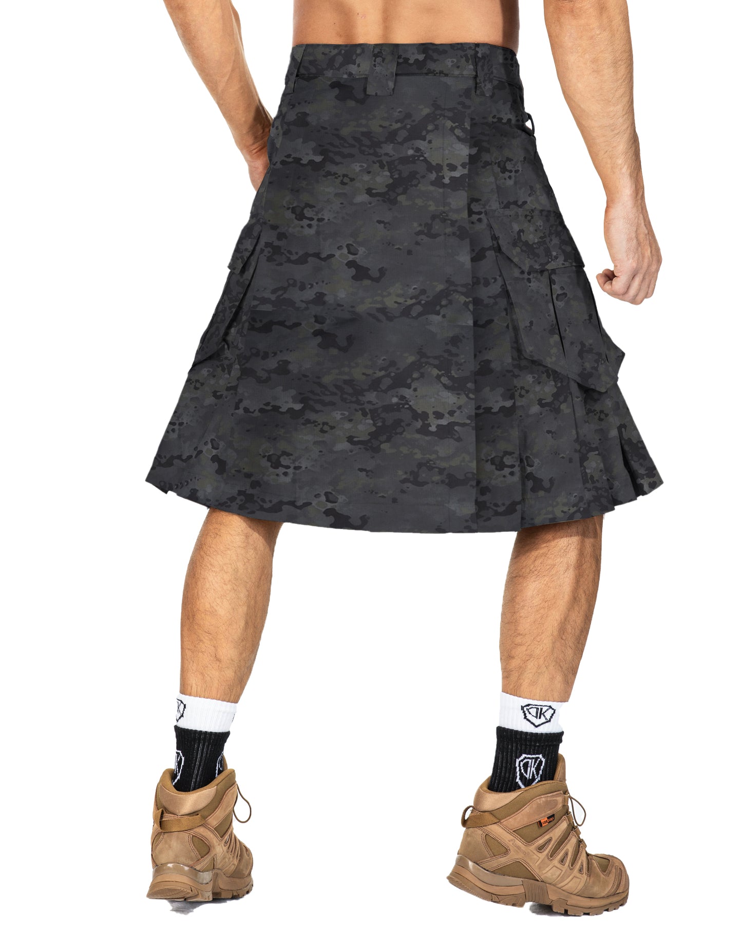 TRGPSG Men's Kilt Camo Scottish Utility Kilt, 25" Pleated Tactical Kilt, Irish Highland Hybrid Kilts with Pockets