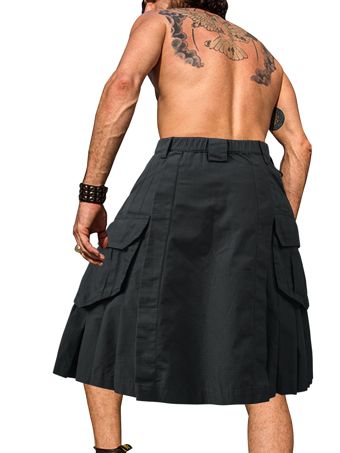 TRGPSG Men's Kilt Camo Scottish Utility Kilt, 25" Pleated Tactical Kilt, Irish Highland Hybrid Kilts with Pockets