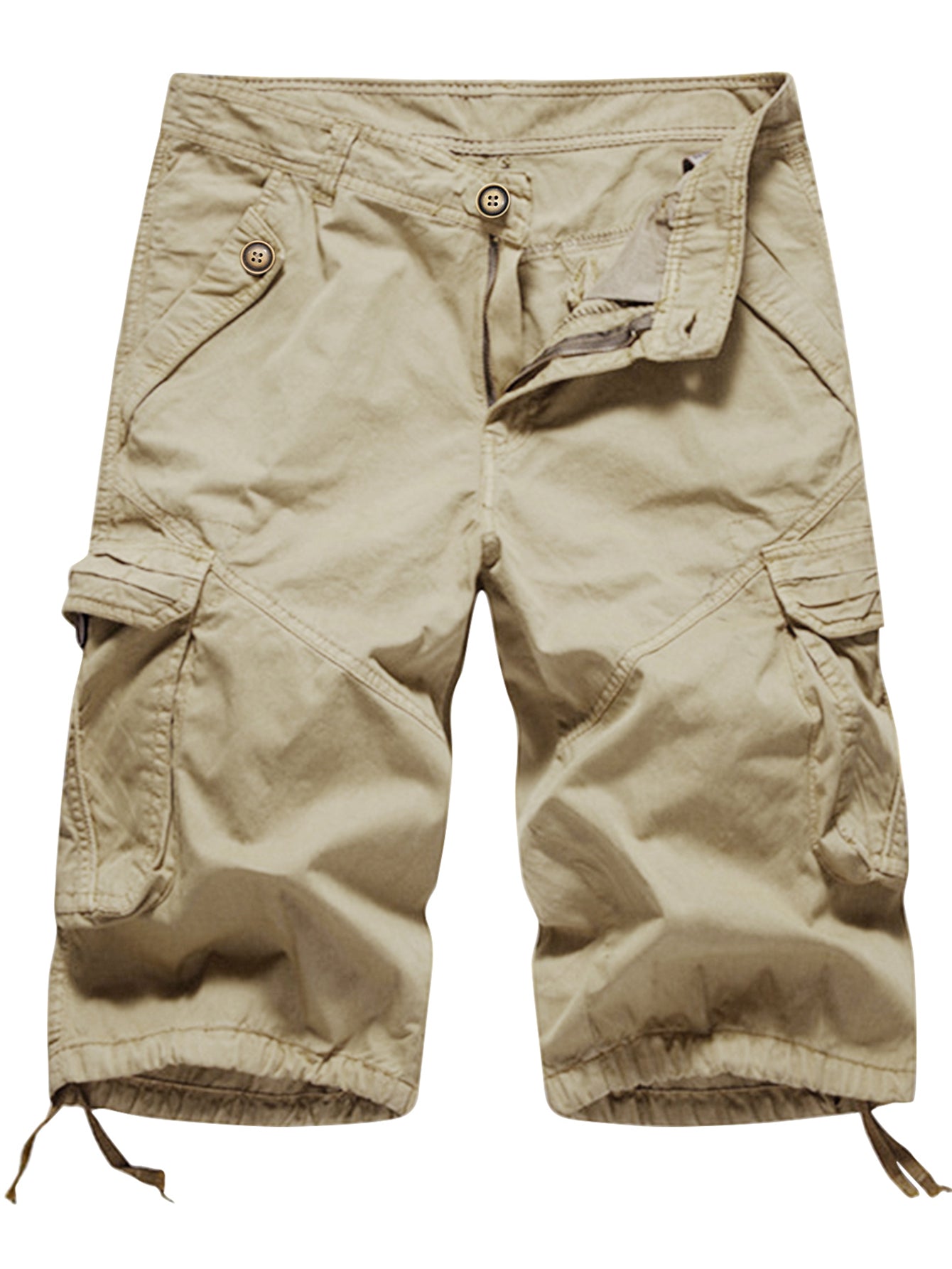 Women's Casual Fitted Multi-Pockets Twill Bermuda Cargo Shorts(No Belt)