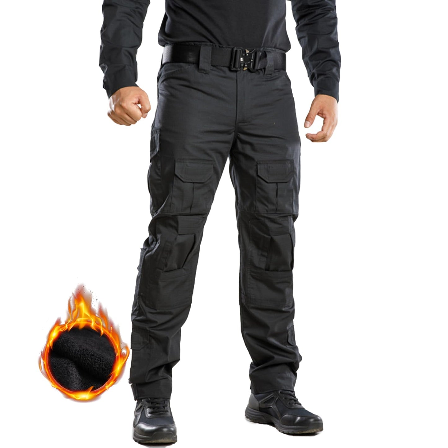 TRGPSG Men's Fleece Lined Outdoors Cargo Pants Waterproof Hiking Pants Casual Thermal Cargo Pants Winter Insulated Work Pants