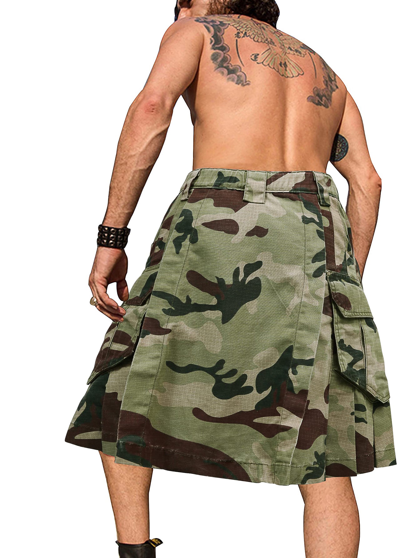 TRGPSG Men's Kilt Camo Scottish Utility Kilt, 25" Pleated Tactical Kilt, Irish Highland Hybrid Kilts with Pockets