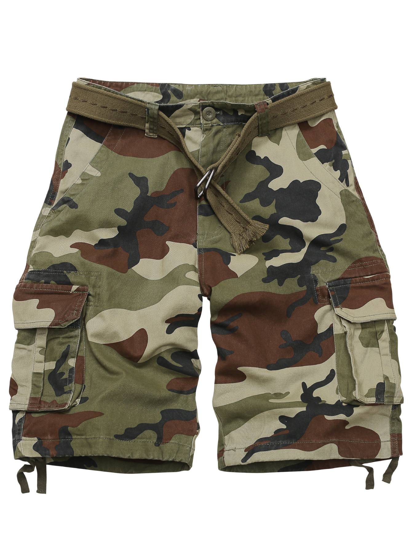 TRGPSG Men's Camo Multi-Pocket Relaxed Fit Casual Shorts,Outdoor Camouflage Twill Cargo Shorts 11" Inseam