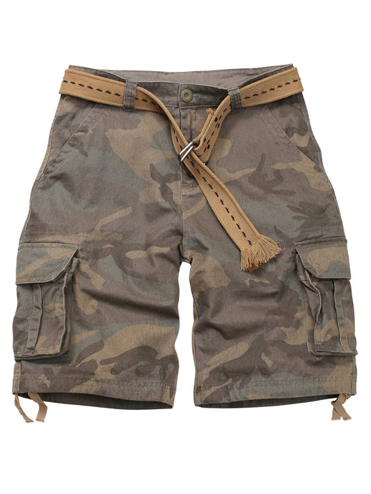 TRGPSG Men's Camo Multi-Pocket Relaxed Fit Casual Shorts,Outdoor Camouflage Twill Cargo Shorts 11" Inseam