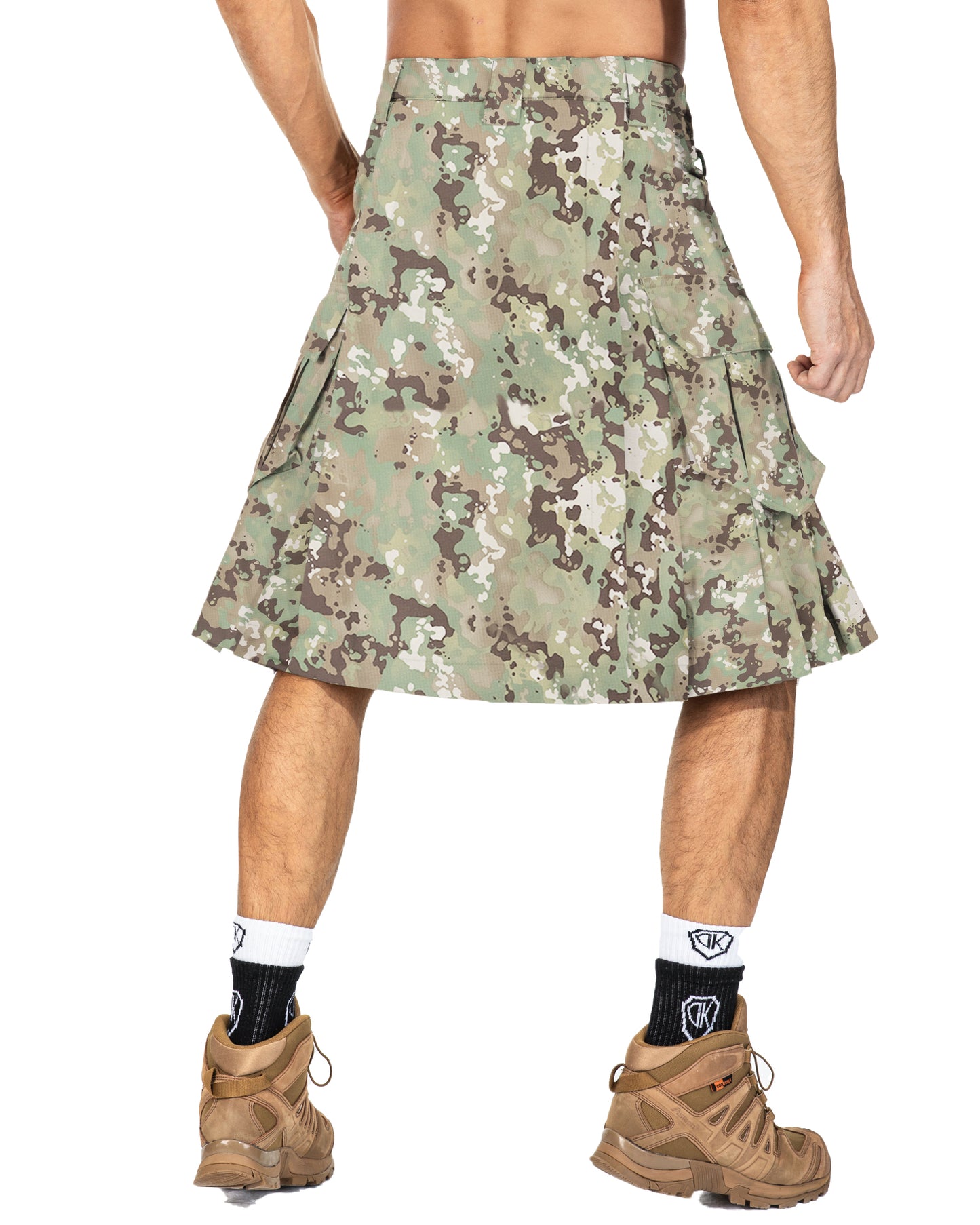 TRGPSG Men's Kilt Camo Scottish Utility Kilt, 25" Pleated Tactical Kilt, Irish Highland Hybrid Kilts with Pockets