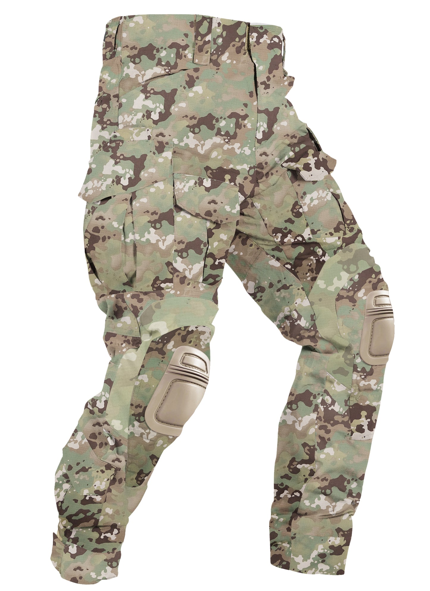 TRGPSG Men's Outdoors Camo Pants with Knee Pads, Camo Hunting Pants Waterproof Hiking Work Pants 10 Pockets (No Belt)