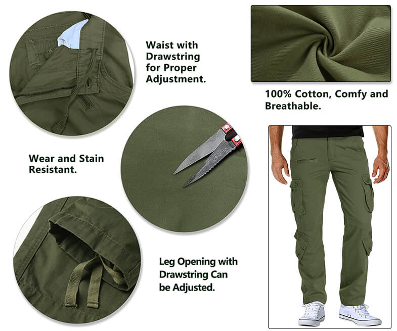 TRGPSG Men's Casual Relaxed Fit Cargo Pants with Pockets, Outdoor Camo Cotton Work Pants for Men