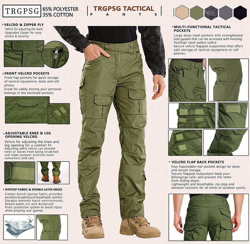 TRGPSG Men's Waterproof Hiking Pants,Scratch-Resistant Military Combat Tactical Pants,Outdoor Work BDU Cargo Pants Workwear