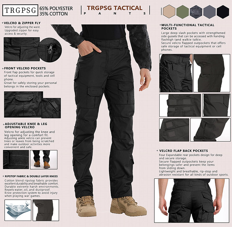 TRGPSG Men's Waterproof Hiking Pants,Scratch-Resistant Military Combat Tactical Pants,Outdoor Work BDU Cargo Pants Workwear
