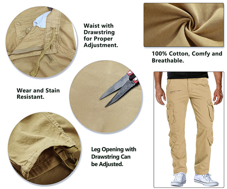 TRGPSG Men's Casual Relaxed Fit Cargo Pants with Pockets, Outdoor Camo Cotton Work Pants for Men