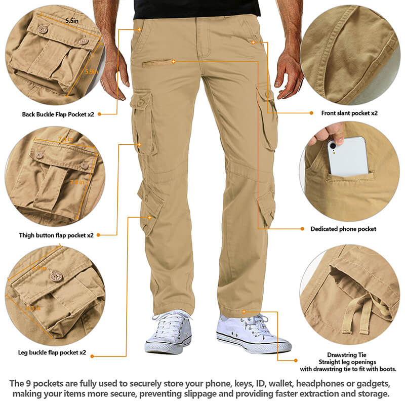 TRGPSG Men's Casual Relaxed Fit Cargo Pants with Pockets, Outdoor Camo Cotton Work Pants for Men