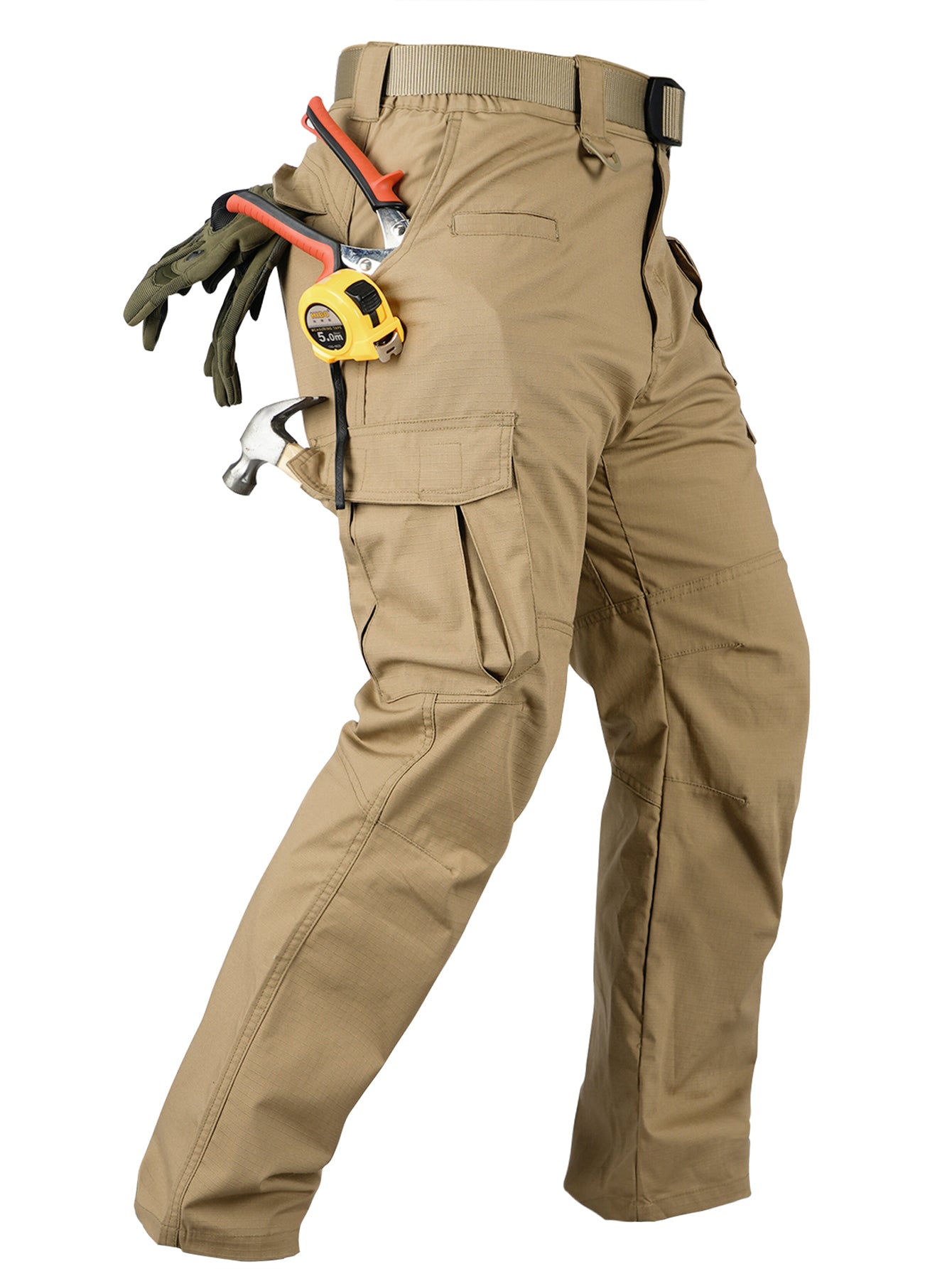 Work Pants for Men Stretch Ripstop Cargo Pants Lightweight Water Resistant Outdoors Pants with 8 Pockets( No Belt )