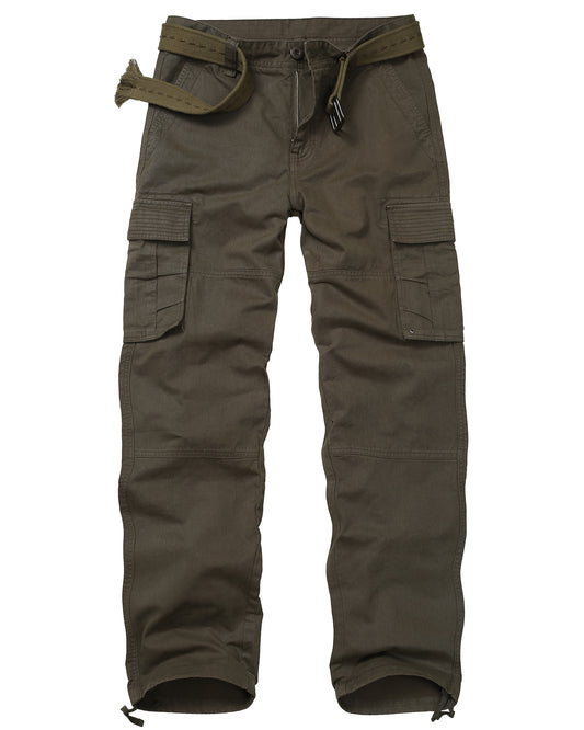 TRGPSG Cotton Men's Cargo Pants With 6 Pockets Classical Regular Casual Hiking Work Pants(No Belts)