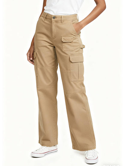 TRGPSG Women's High Waisted Cargo Pants, Wide Leg Baggy Y2K Streetwear Trousers, 7-Pocket Cotton Twill Tactical Pants for Work, Outdoor & Casual