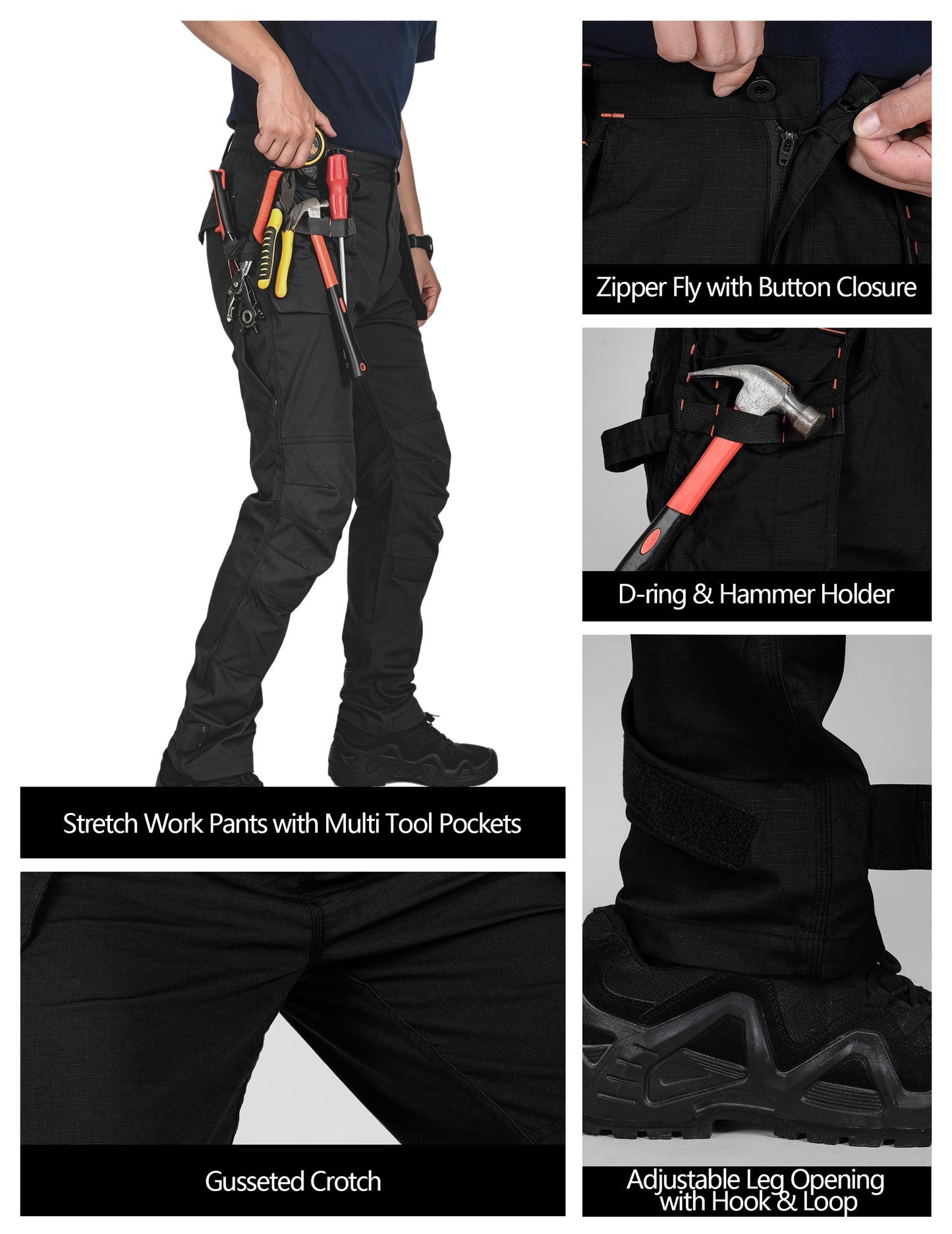 TRGPSG Men's Work Pants with 13 Pockets, Stretch Water-Resistant Heavy Duty Cargo Pants, Utility Operator Pants with Nylon Reinforced Knees