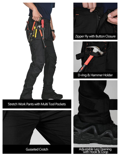TRGPSG Men's Work Pants with 13 Pockets, Stretch Water-Resistant Heavy Duty Cargo Pants, Utility Operator Pants with Nylon Reinforced Knees