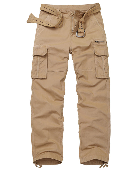 TRGPSG Cotton Comfort Cargo Pants For Men With 7 Pockets,Casual Relaxed Fit Work Pants(No Belts)