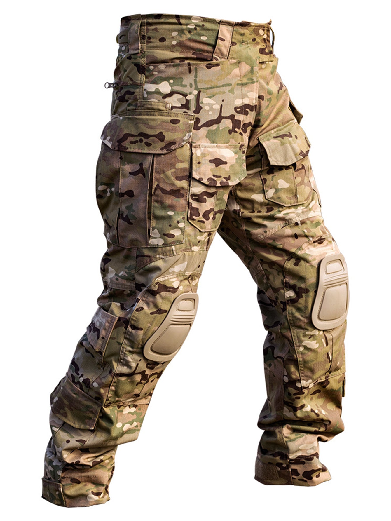 Men’s Outdoor Pants with Knee Pads Camo Cargo Pants Waterproof Hiking Pants 10 Pockets (No Belt)