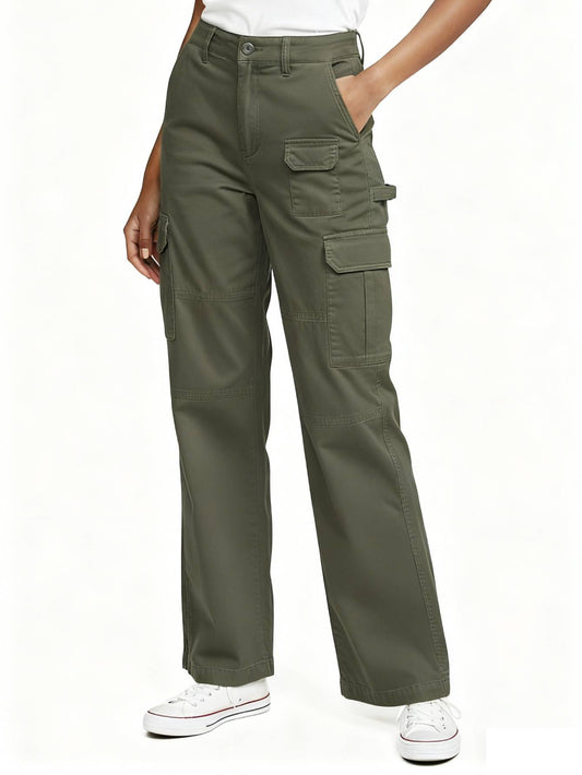 TRGPSG Women's High Waisted Cargo Pants, Wide Leg Baggy Y2K Streetwear Trousers, 7-Pocket Cotton Twill Tactical Pants for Work, Outdoor & Casual