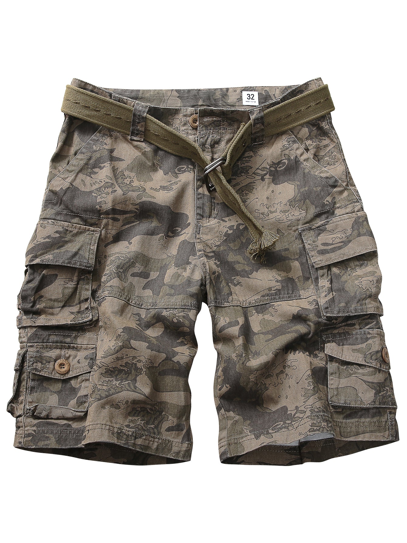 TRGPSG Men's Cargo Shorts with 9-Pockets, Comfort Camo Cotton Durability Shorts,Casual Cargo Style Work Shorts