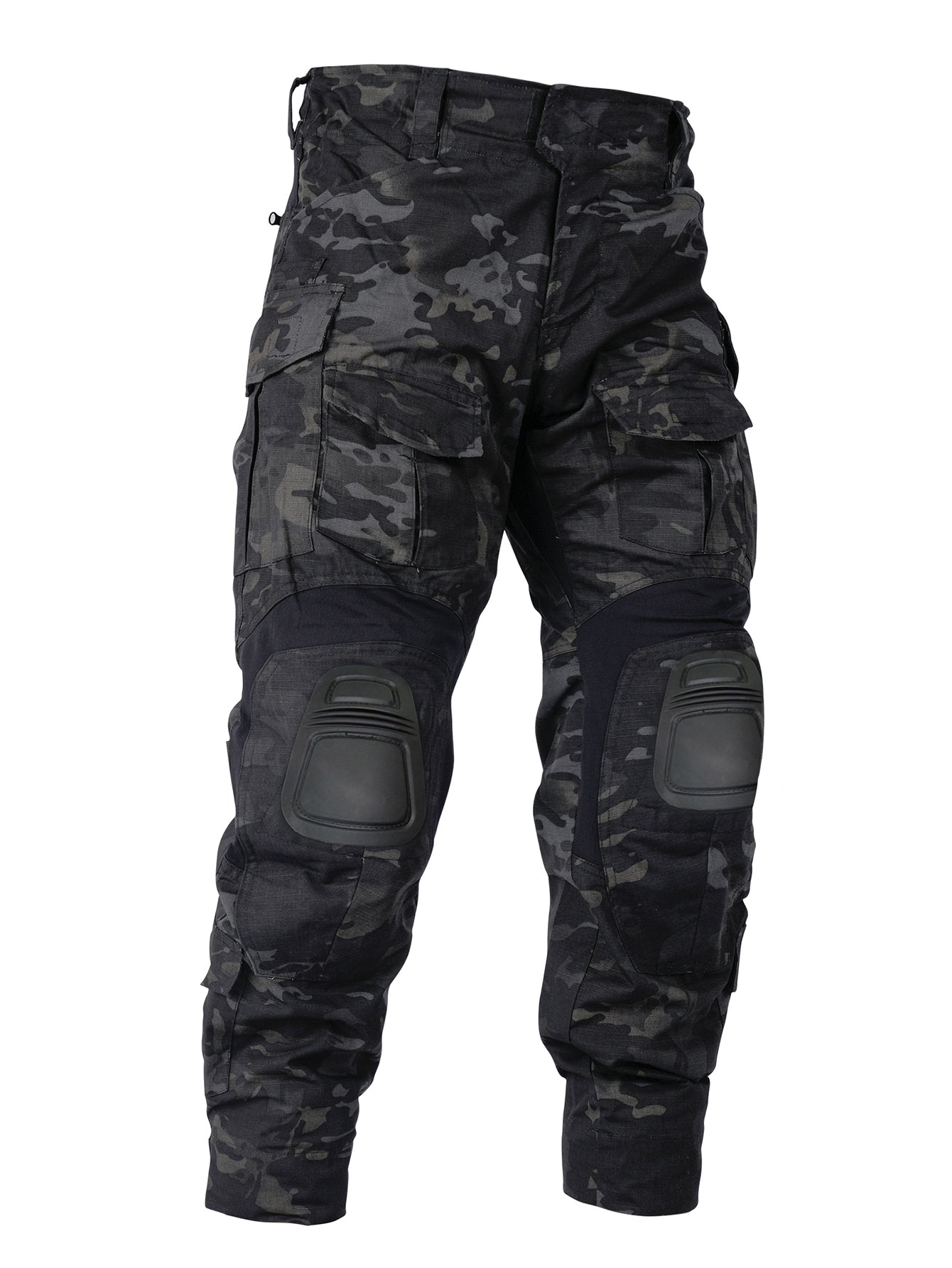 Men’s Outdoor Pants with Knee Pads Camo Cargo Pants Waterproof Hiking Pants 10 Pockets (No Belt)