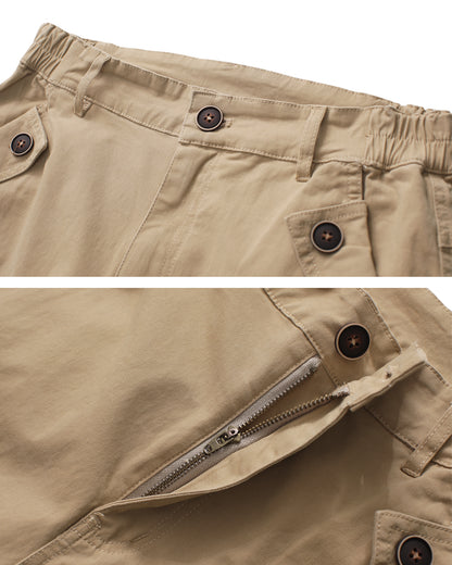 Women's Casual Fitted Multi-Pockets Twill Bermuda Cargo Shorts(No Belt)