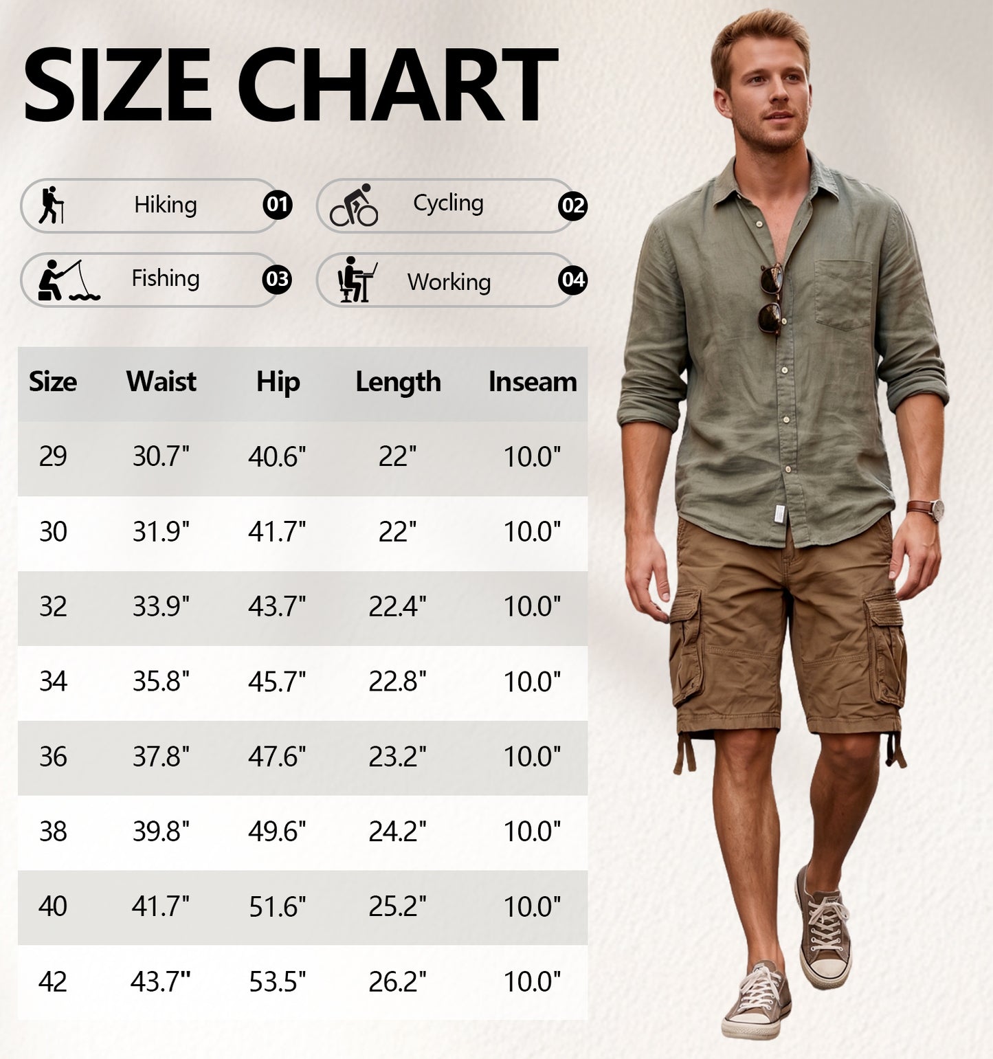 TRGPSG Men's Cargo Shorts,Work Shorts with 6-Pocket Classic All Cotton Hiking Shorts(No Belts)