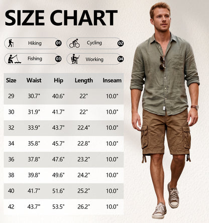 TRGPSG Men's Cargo Shorts,Work Shorts with 6-Pocket Classic All Cotton Hiking Shorts(No Belts)
