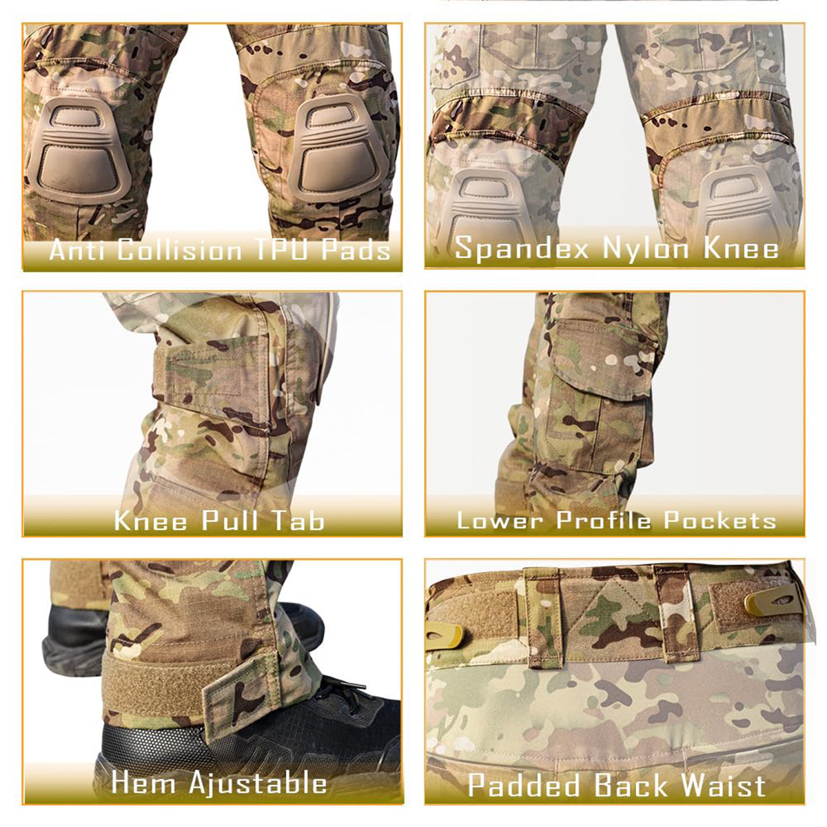 Men’s Outdoor Pants with Knee Pads Camo Cargo Pants Waterproof Hiking Pants 10 Pockets (No Belt)