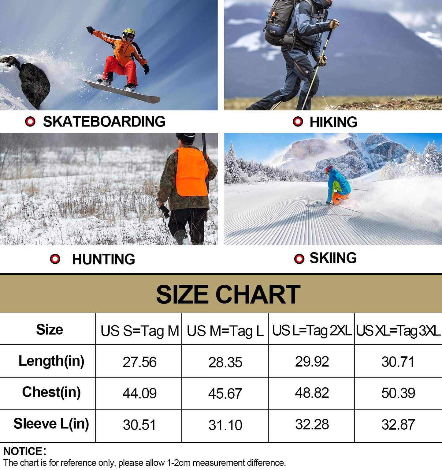 TRGPSG Men's Snow Ski Jacket with 9 Pockets Warm Jacket Waterproof Hooded Coat Windproof Winter Parka