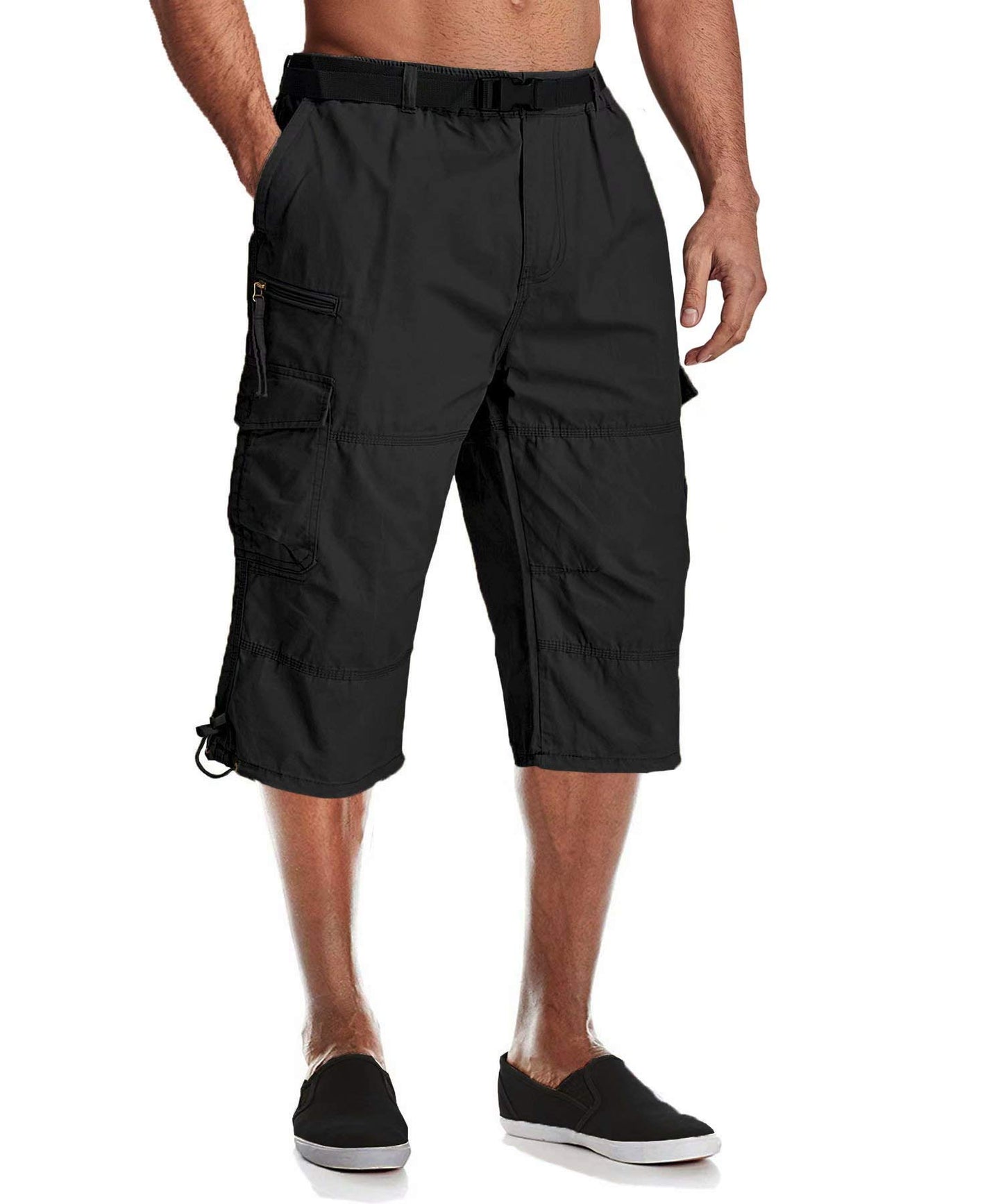 Men's Capri Pants Twill Elastic Below Knee Cargo Shorts with 7 Pockets 3/4 Capri Long Shorts