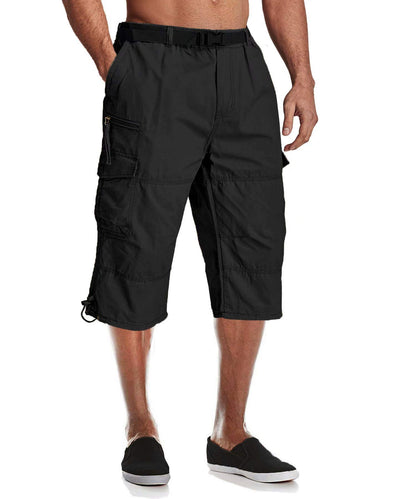 Men's Capri Pants Twill Elastic Below Knee Cargo Shorts with 7 Pockets 3/4 Capri Long Shorts