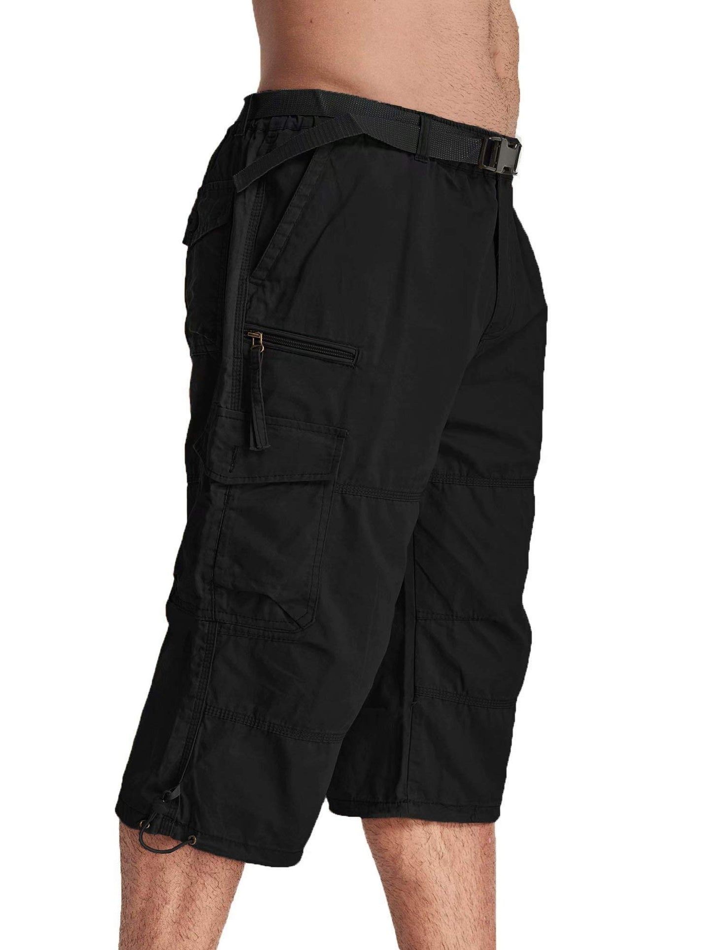 Men's Capri Pants Twill Elastic Below Knee Cargo Shorts with 7 Pockets 3/4 Capri Long Shorts