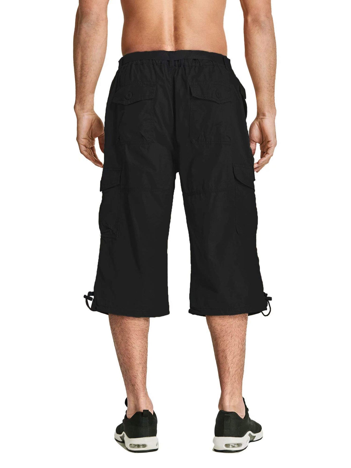 Men's Capri Pants Twill Elastic Below Knee Cargo Shorts with 7 Pockets 3/4 Capri Long Shorts