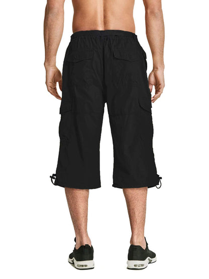 Men's Capri Pants Twill Elastic Below Knee Cargo Shorts with 7 Pockets 3/4 Capri Long Shorts