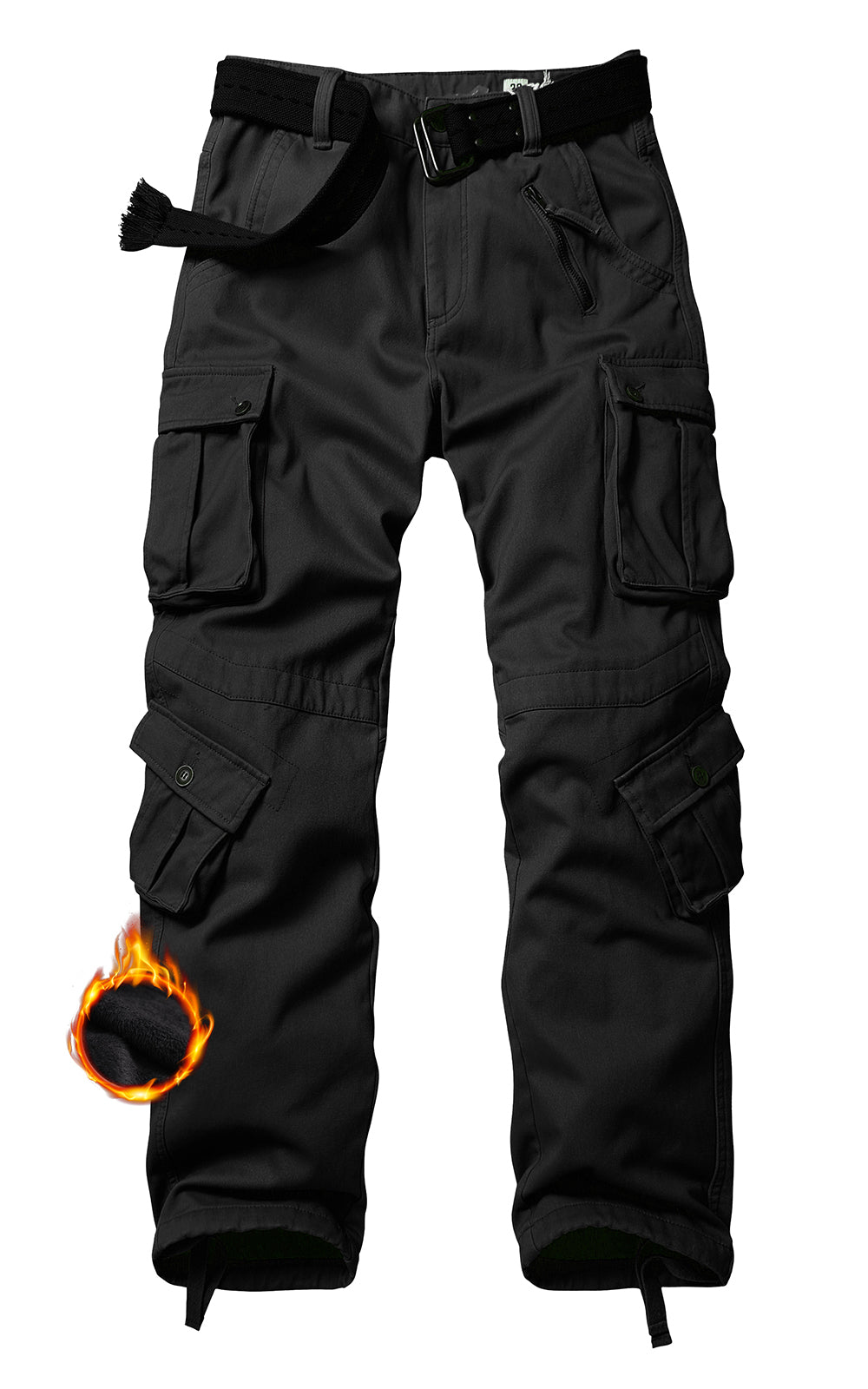 TRGPSG Men's Fleece Lined Outdoor Cargo Pants Winter Casual Work Ski Hiking Pants with 8 Pockets(No Belts)