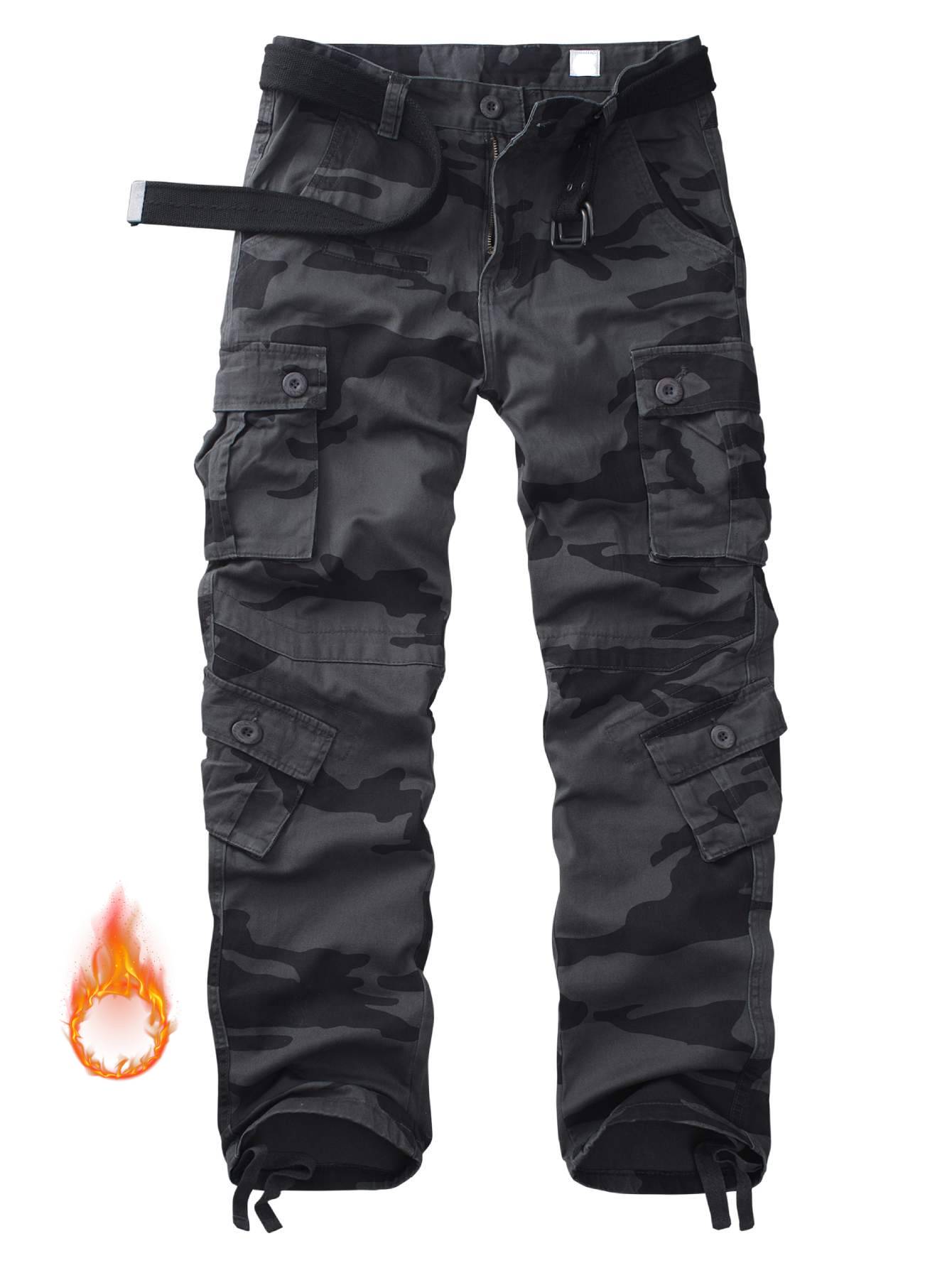 TRGPSG Men's Fleece Lined Outdoor Cargo Pants Winter Casual Work Ski Hiking Pants with 8 Pockets(No Belts)