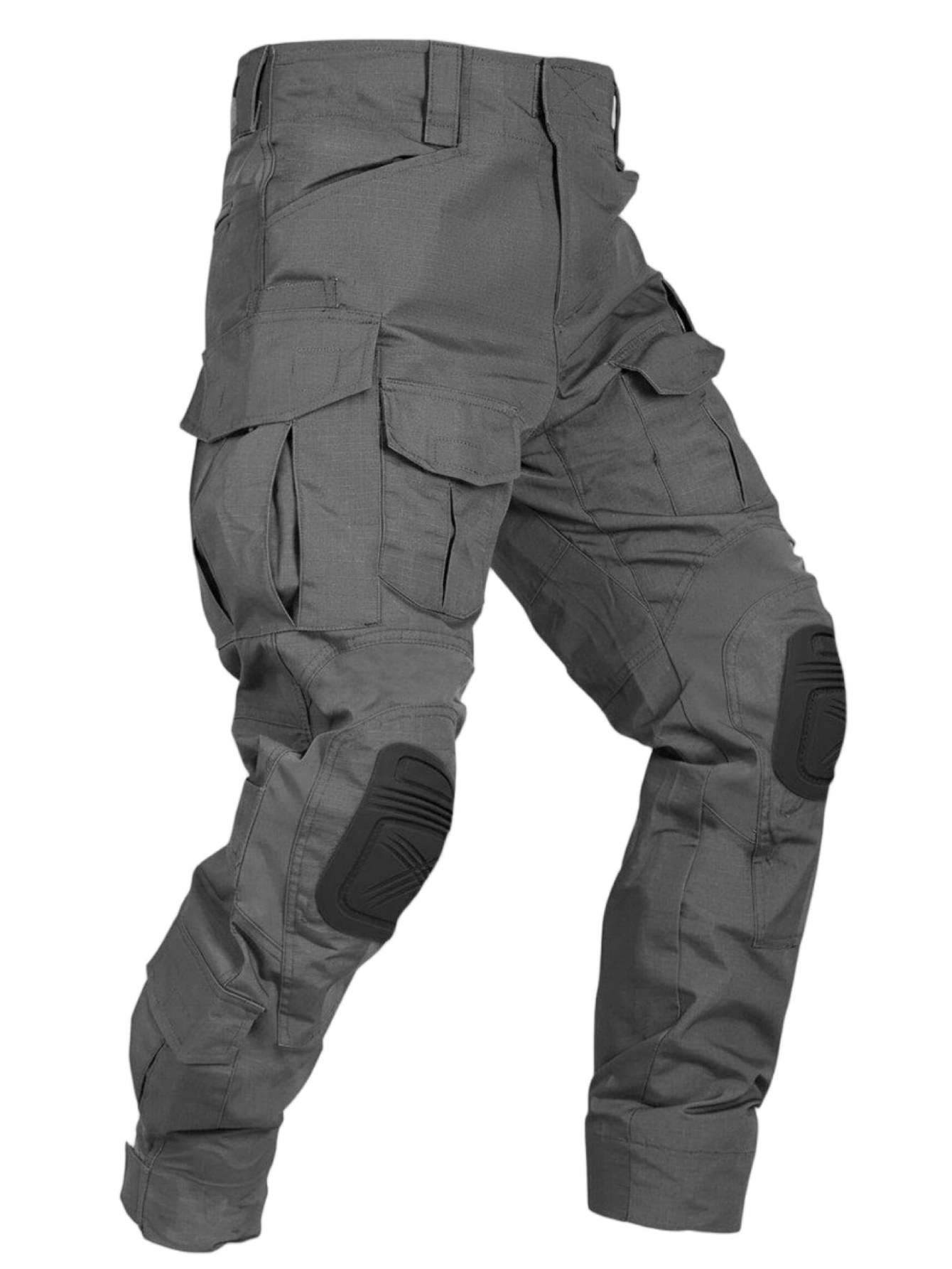 TRGPSG Men's Outdoors Camo Pants with Knee Pads, Camo Hunting Pants Waterproof Hiking Work Pants 10 Pockets (No Belt)