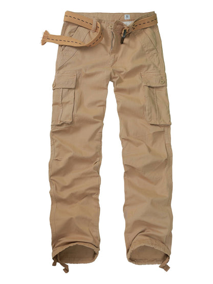 TRGPSG Men's Cotton Cargo Pants, Relaxed Fit 6-Pocket Utility Trousers with Drawstring Ankles, Sizes 32-42