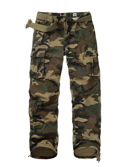 TRGPSG Men's Cotton Cargo Pants, Relaxed Fit 6-Pocket Utility Trousers with Drawstring Ankles, Sizes 32-42