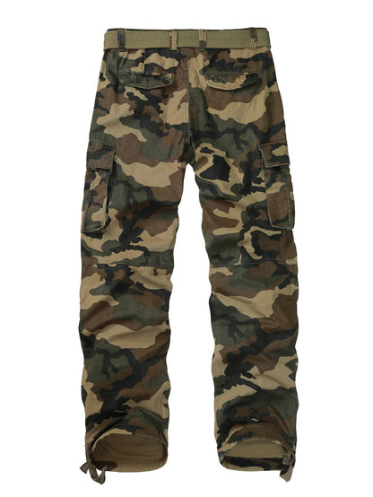 TRGPSG Men's Cotton Cargo Pants, Relaxed Fit 6-Pocket Utility Trousers with Drawstring Ankles, Sizes 32-42