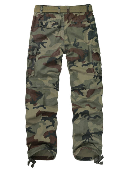 TRGPSG Men's Cotton Cargo Pants, Relaxed Fit 6-Pocket Utility Trousers with Drawstring Ankles, Sizes 32-42