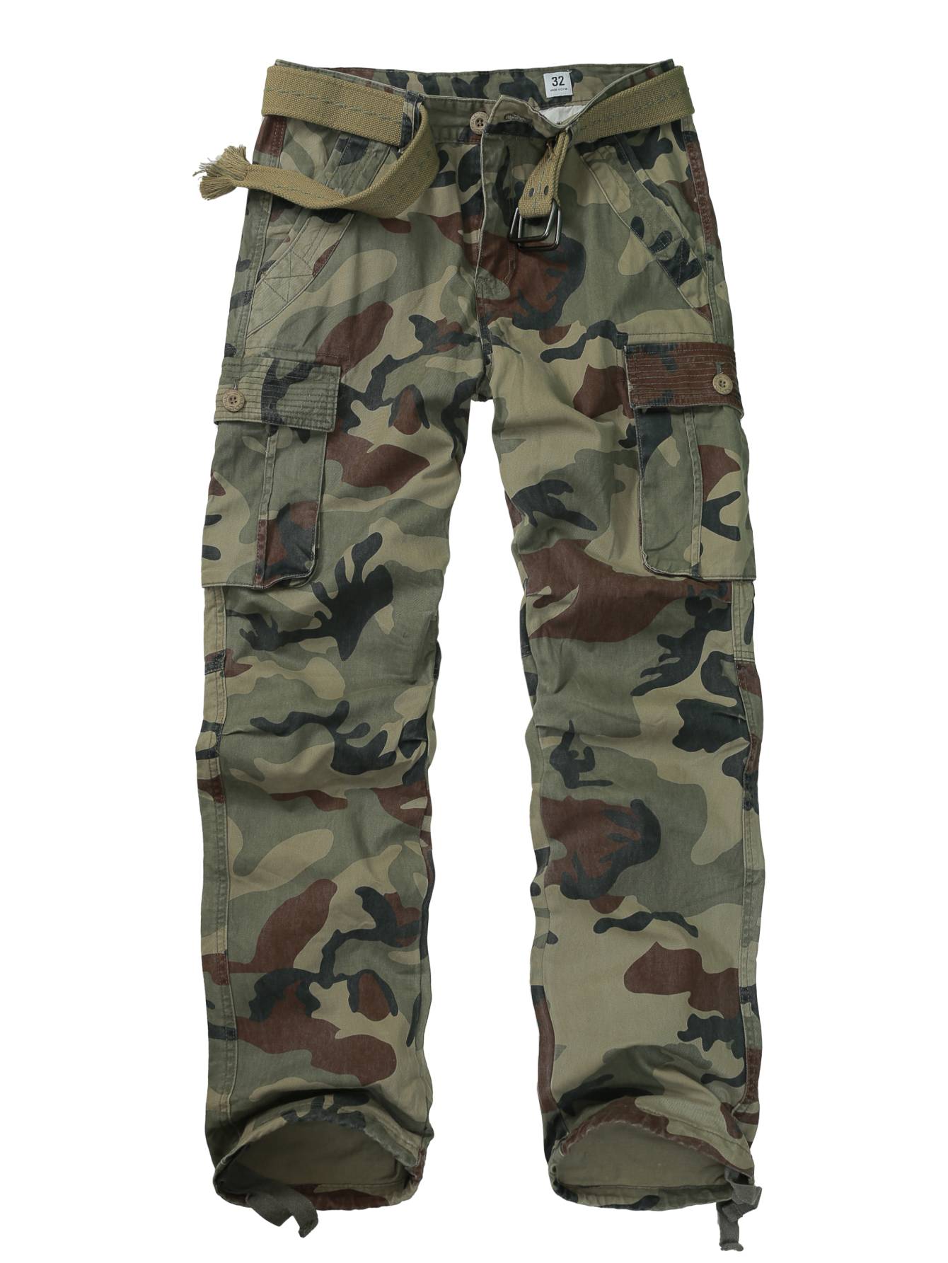 TRGPSG Men's Cotton Cargo Pants, Relaxed Fit 6-Pocket Utility Trousers with Drawstring Ankles, Sizes 32-42